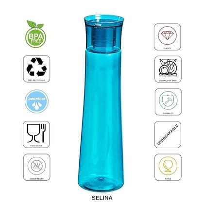Plastic Water Bottle, 1 Litre, Set of 4, Multicolour