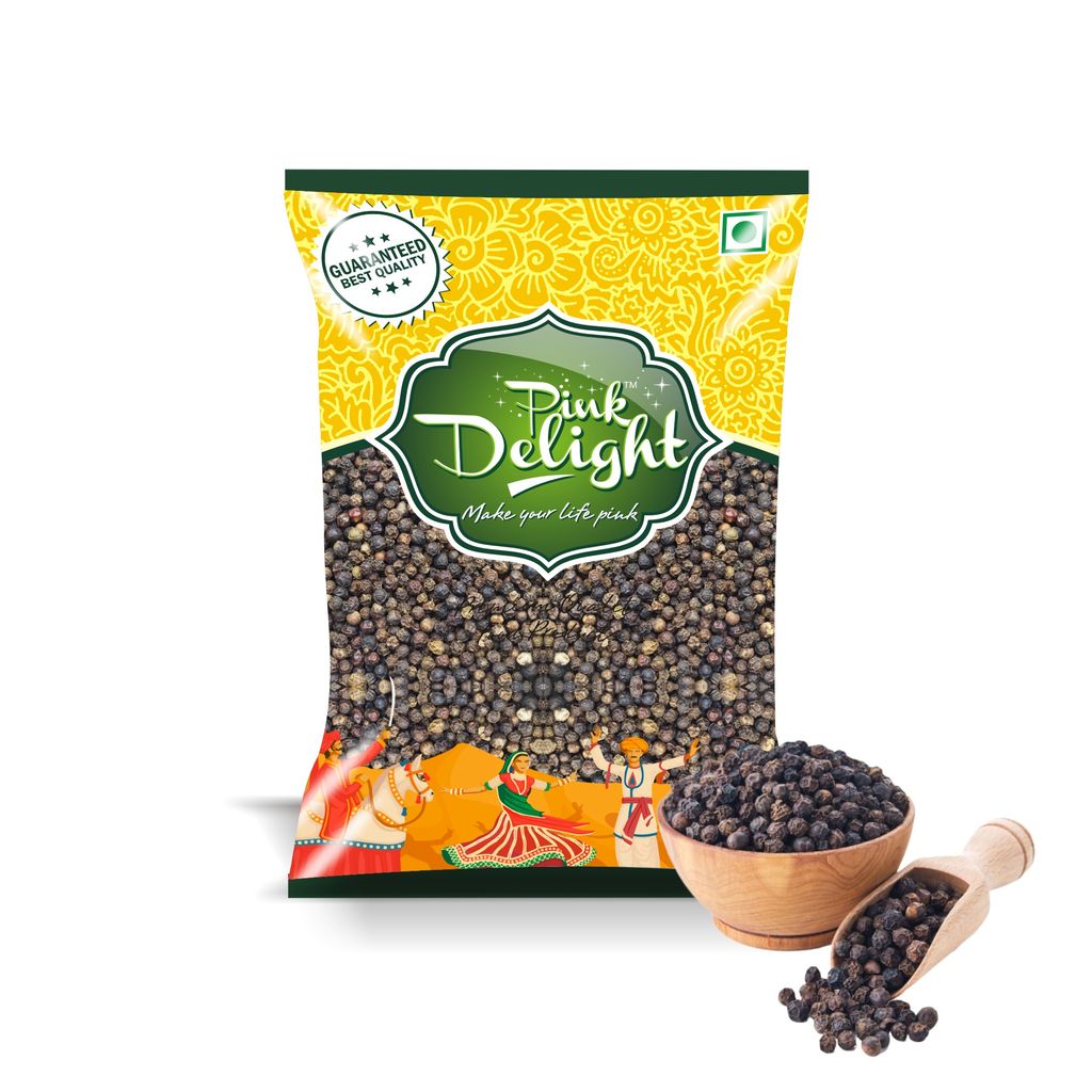 Pink Delight Spices | Kali Mirch (Black Pepper) | Bold Size | Natural & Organic Whole Spices | 200 Gm Pack