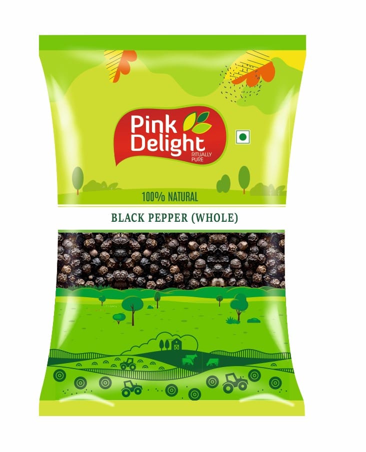 Pink Delight Spices | Kali Mirch (Black Pepper) | Bold Size | Natural & Organic Whole Spices | 500 Gm Pack
