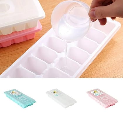 Ice Cube Tray With Removable Lid Easy-Release 16 Ice Cubes Molds Stackable Easy Re-filling Flip Top Safe for Freezer,BPA Free for Whiskey,Beer,Juice(Multi,Blue|Set 1)