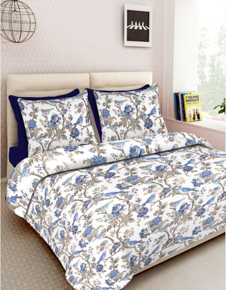 Super King (100x108 inches) Cotton Double Bedsheet with 2 Pillow Covers-(SKDB-Chidiya)