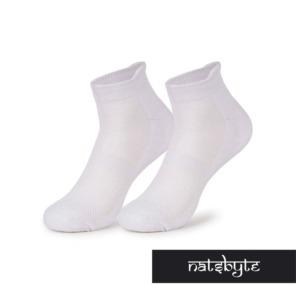 Natsbyte Bamboo Socks for Men | Ankle Length | Odour-Free & Breathable | Padded Base & Anti-bacterial | 3X Softer than Cotton Socks- White