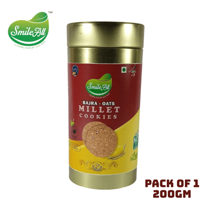 Smile All Bajra-Oats MILLETS Cookies| High Dietary-Fibre, Gluten-Free | Pack of 1 (200gm)
