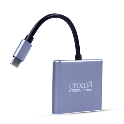 Croma USB 3.0 Type C to USB 3.0 Type C, USB 3.0 Type A, HDMI Type A Multi-Port Hub (Apple Compatible, Grey)