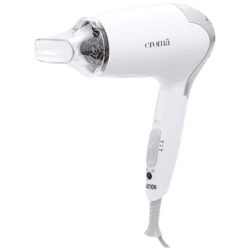 Croma Hair Dryer with 2 Heat Settings (Dual Voltage Knob, White)