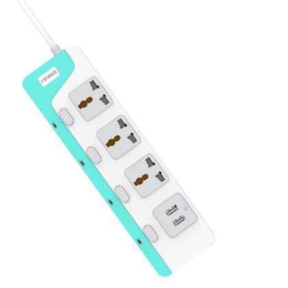 Croma 6 Amps 3 Sockets Surge Protector With Individual Switch (2 Meters, Child Safety Shutter, Blue)