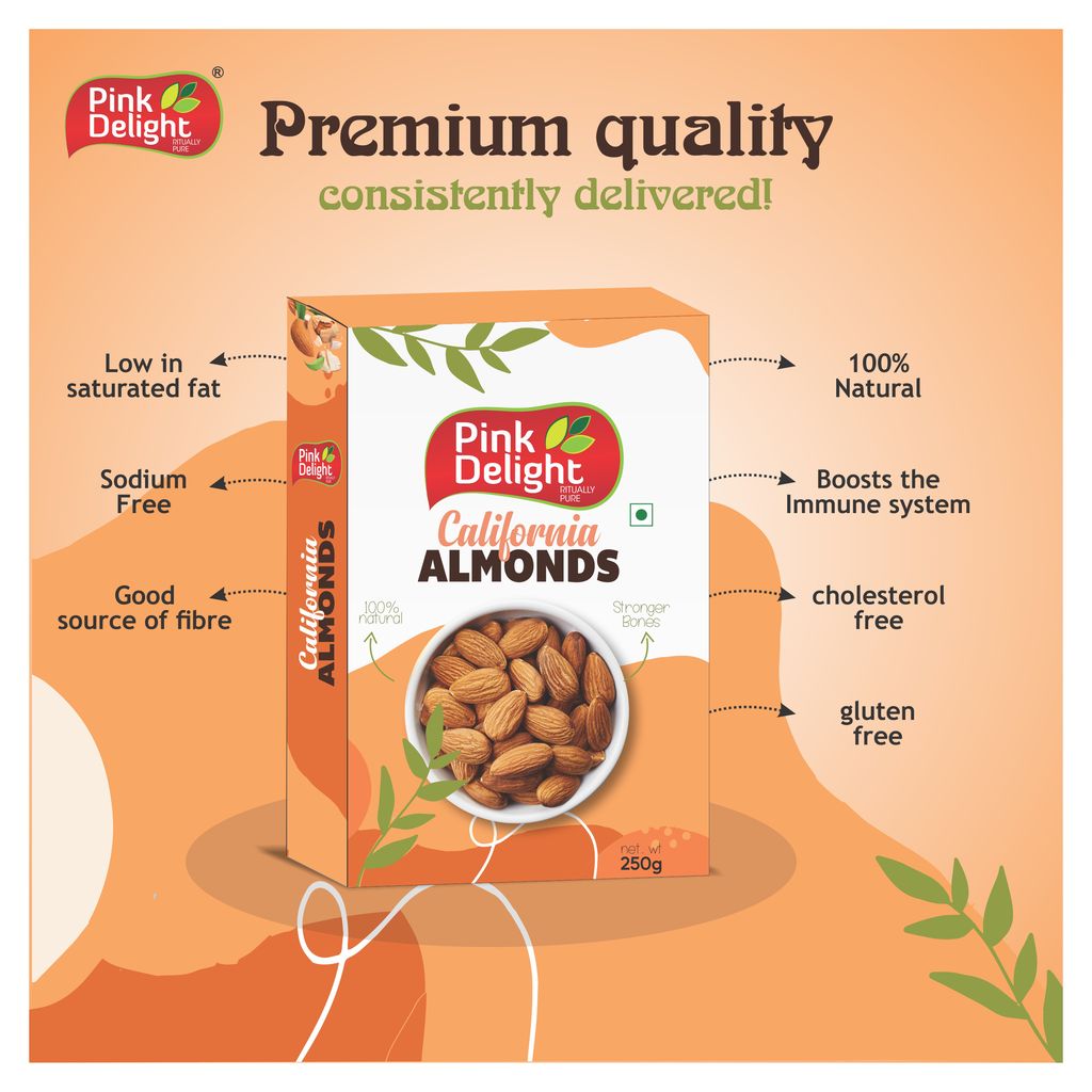 Pink Delight | Badam (Almonds) | Natural & Organic Dry Fruilts | 250 Gm Box Pack