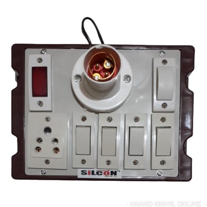 Silcon Electric Switch Board (4 Switches, 1 Three Pin, 1 Bulb Holder, 1 Fuse)