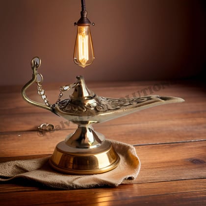 Salvus APP SOLUTIONS Antique Brass Miniature Aladdin's Chirag/Lamp for Vintage Home-Office Decor & Gift Showpiece (4x2.5x5 Inch)