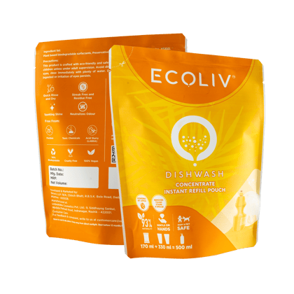 Ecoliv Liquid Dishwash Refill Concentrate 1L(170 ml x  2)| Add Water makes 500 ml each| Pack of 2