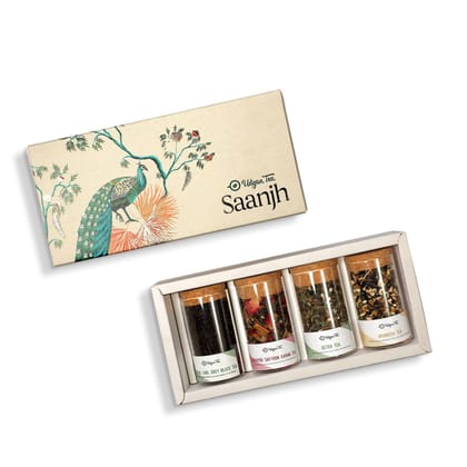 Udyan Tea SAANJH Luxurious Festive Box - 4 Borosilicate Glass Jars with Cork Lids - Perfect Gift for Special Occasions Udyan Tea SAANJH Luxurious Festive Box - 4 Borosilicate Glass Jars with Cork Lids - Perfect Gift for Special Occasions
