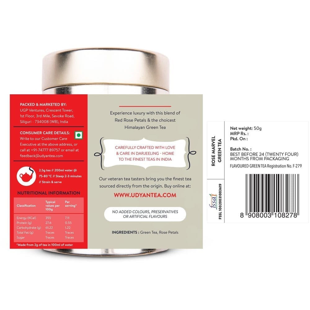 Udyan Tea | Sweet Dreams Tea Combo Pack | Rose Marvel Green Tea | Lemongrass Tranquility Green Tea | 100% Natural Loose Leaves