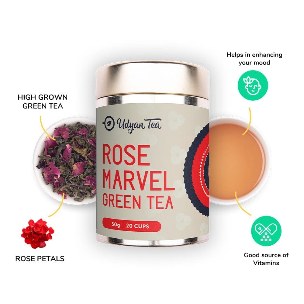 Udyan Tea | Green Tea Combo Pack | Kashmiri Saffron Kahwa | Rose Marvel Green Tea | Lemon Soothe Green Tea