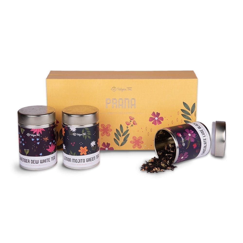 Udyan Tea Prana Tea Gift Box | 50g X 3 Loose Leaf Assorted Tea Varieties | Christmas Tea Gift Pack