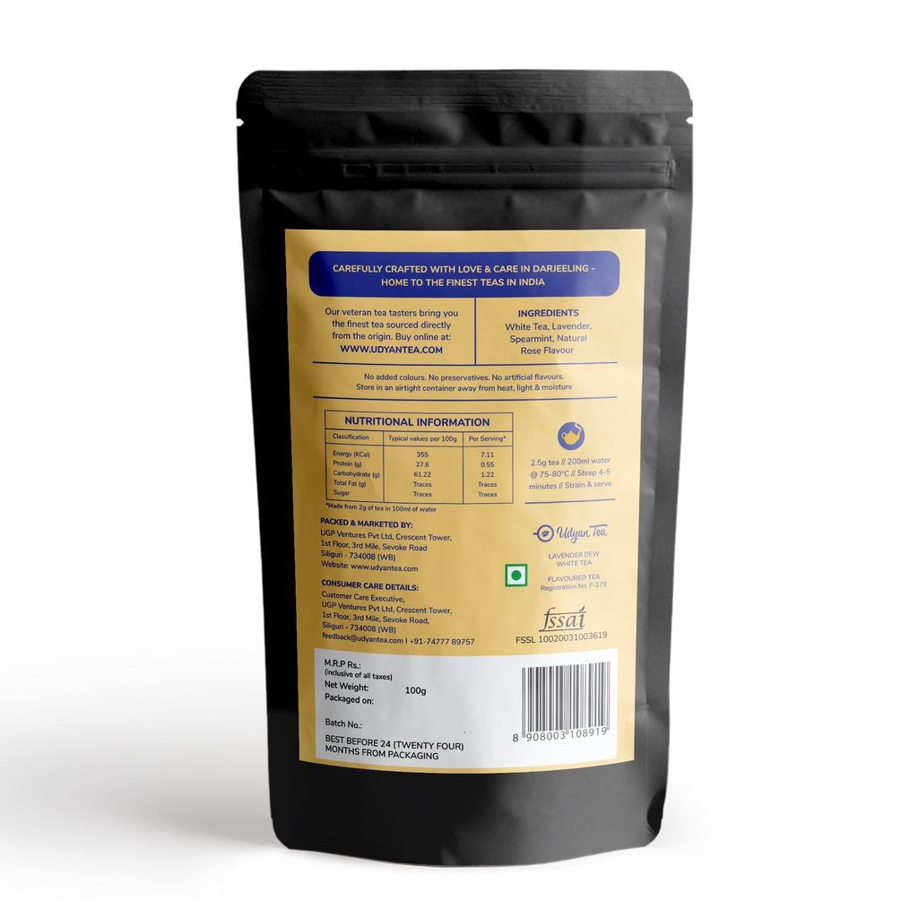 Udyan Tea Lavender Dew White Tea | White Peony Tea with Lavender & Mint, Good for skin