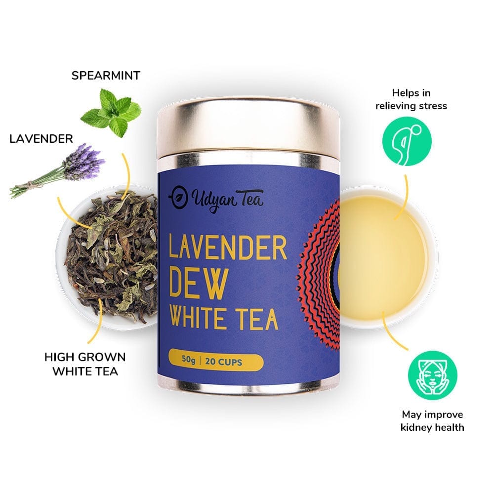 Udyan Tea Lavender Dew White Tea | White Peony Tea with Lavender & Mint, Good for skin