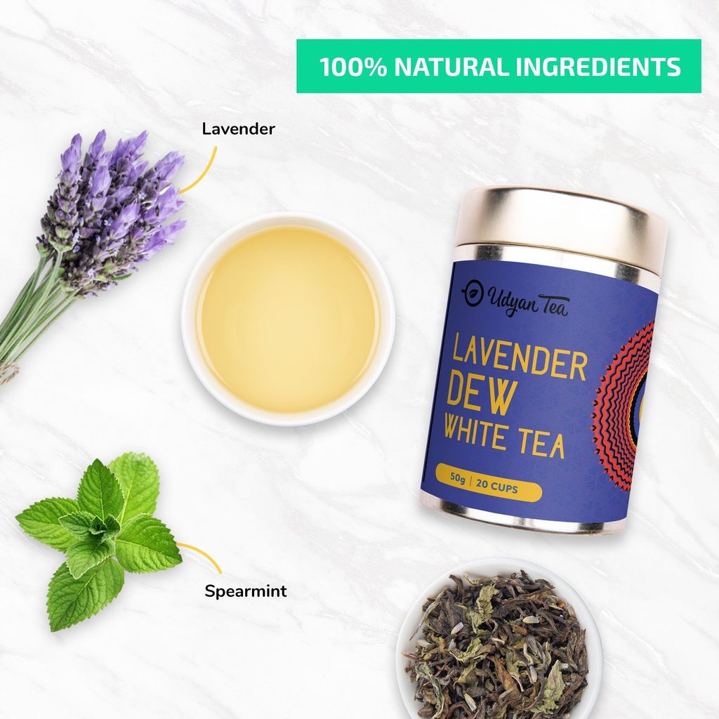 Udyan Tea Lavender Dew White Tea | White Peony Tea with Lavender & Mint, Good for skin