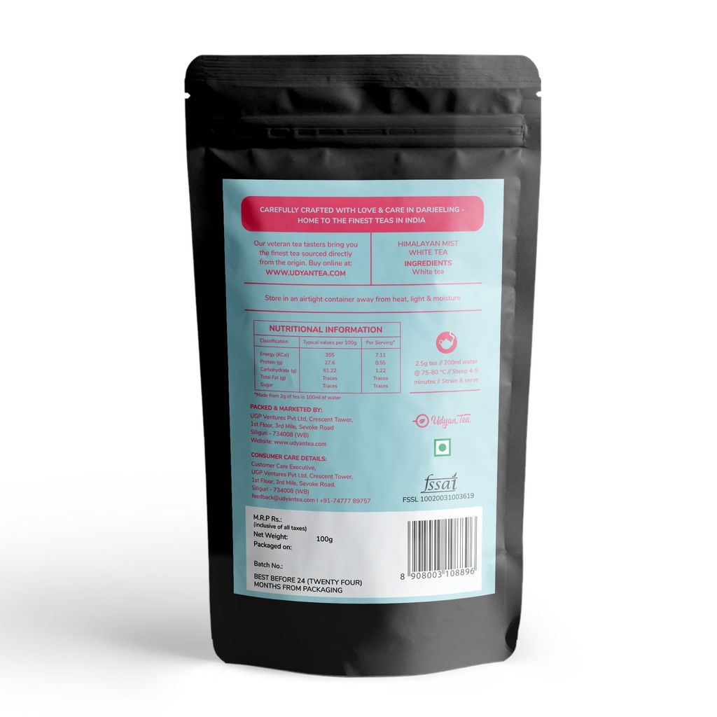 Udyan Tea Himalayan Mist White Tea | Fresh Loose Leaf White Tea for Healthy Glowing Skin
