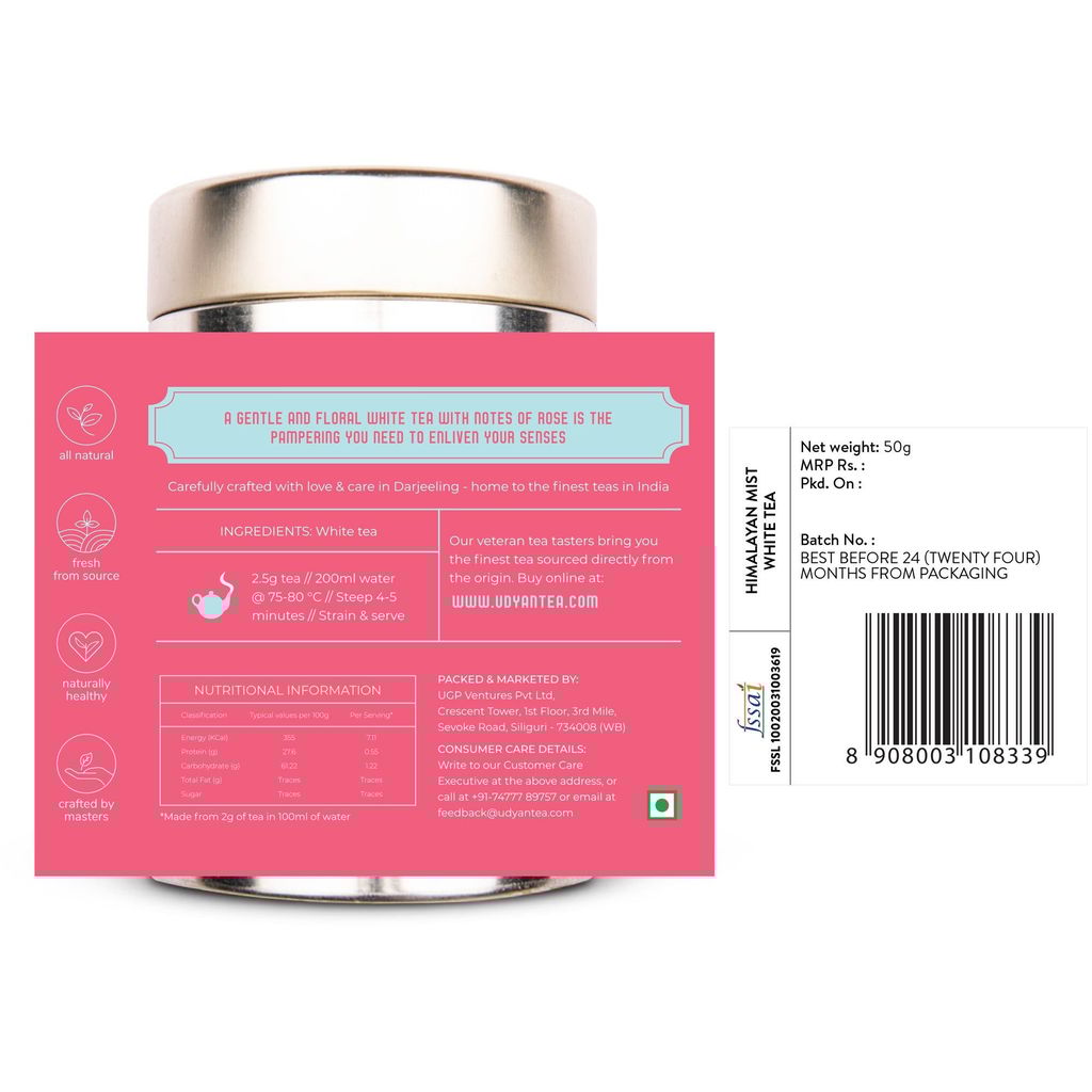 Udyan Tea Himalayan Mist White Tea | Fresh Loose Leaf White Tea for Healthy Glowing Skin
