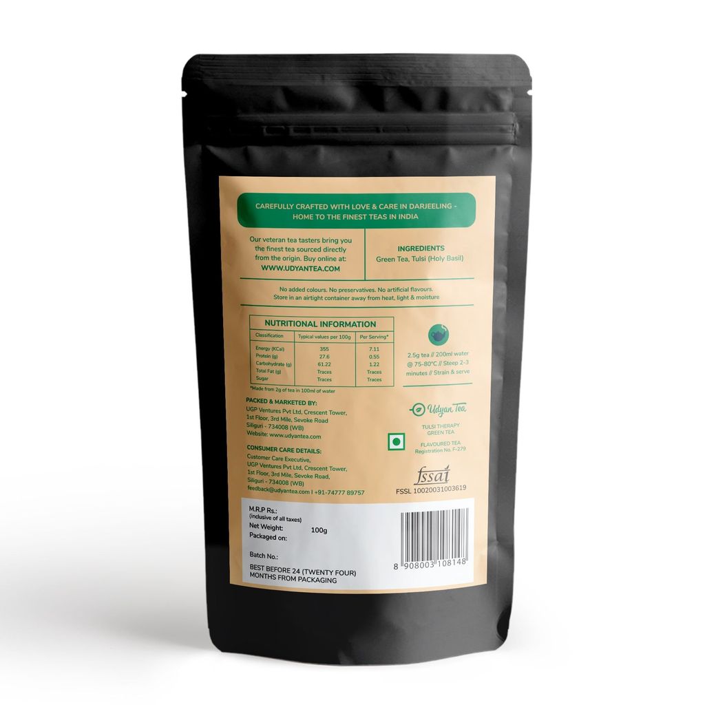 Udyan Tea Tulsi Therapy Green Tea | 100% Natural Immunity Booster Tea (Holy Basil Leaves)