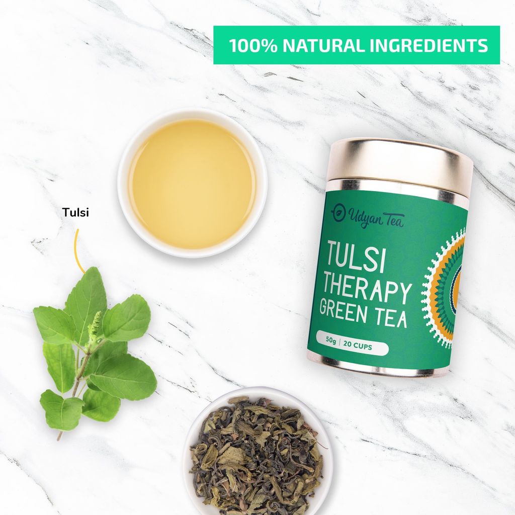 Udyan Tea Tulsi Therapy Green Tea | 100% Natural Immunity Booster Tea (Holy Basil Leaves)