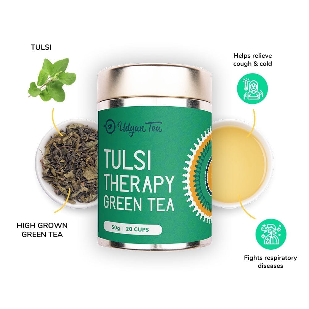 Udyan Tea Tulsi Therapy Green Tea | 100% Natural Immunity Booster Tea (Holy Basil Leaves)