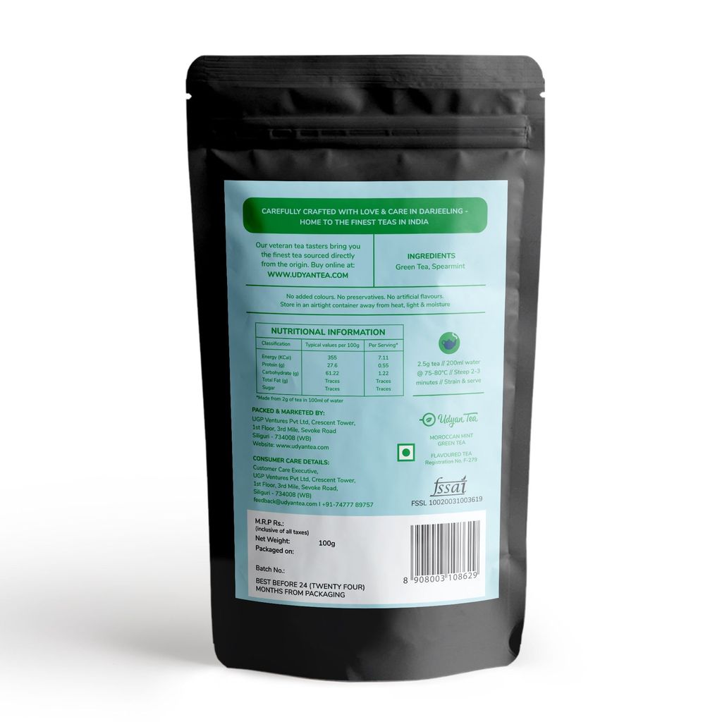 Udyan Tea Moroccan Mint Green Tea | Pure, Refreshing Green Tea Blend with Spearmint Leaves