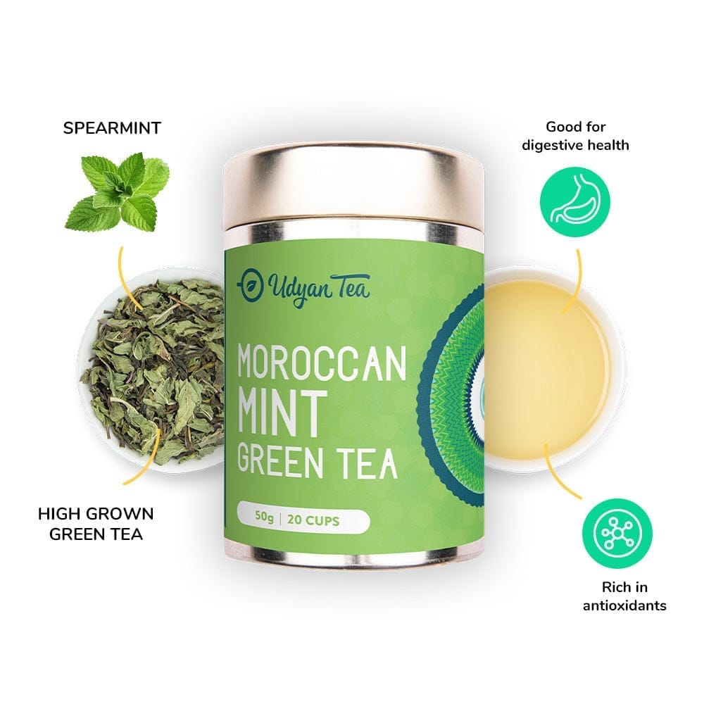 Udyan Tea Moroccan Mint Green Tea | Pure, Refreshing Green Tea Blend with Spearmint Leaves