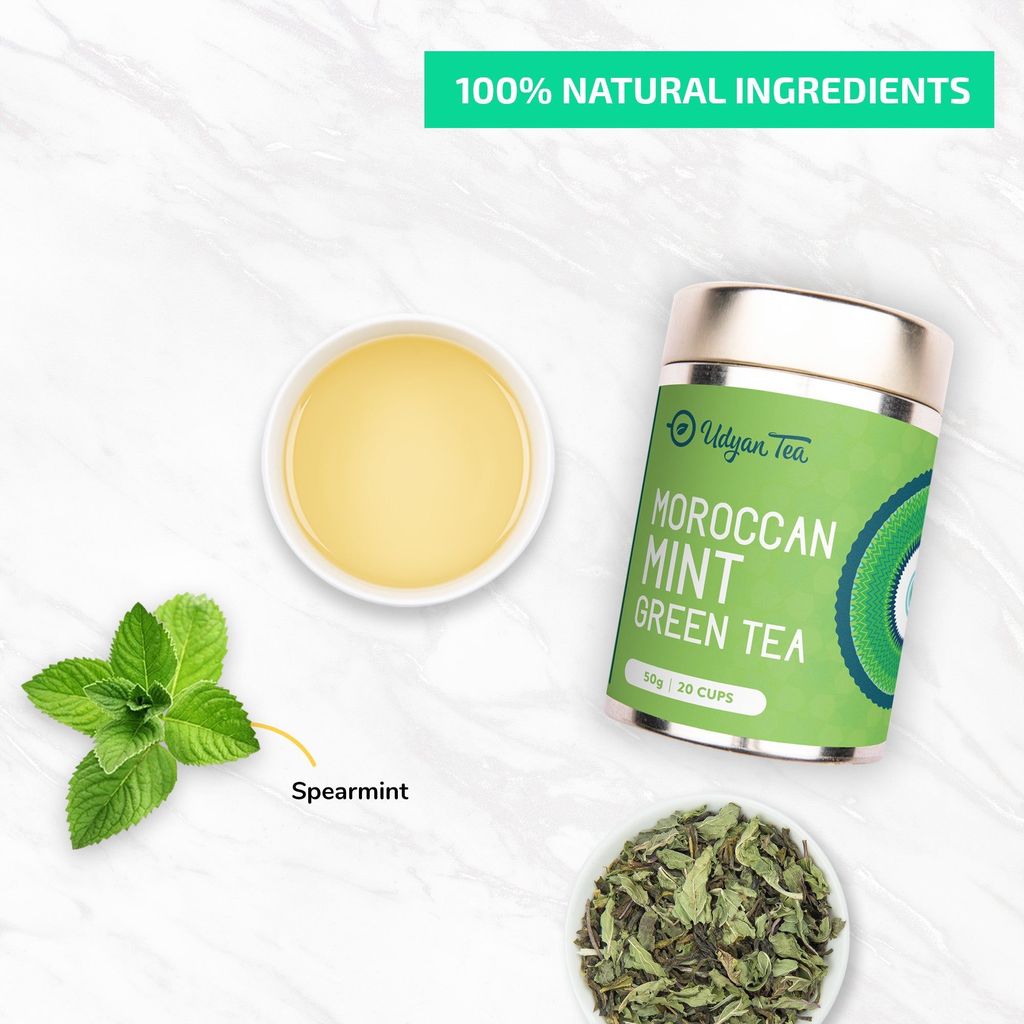 Udyan Tea Moroccan Mint Green Tea | Pure, Refreshing Green Tea Blend with Spearmint Leaves