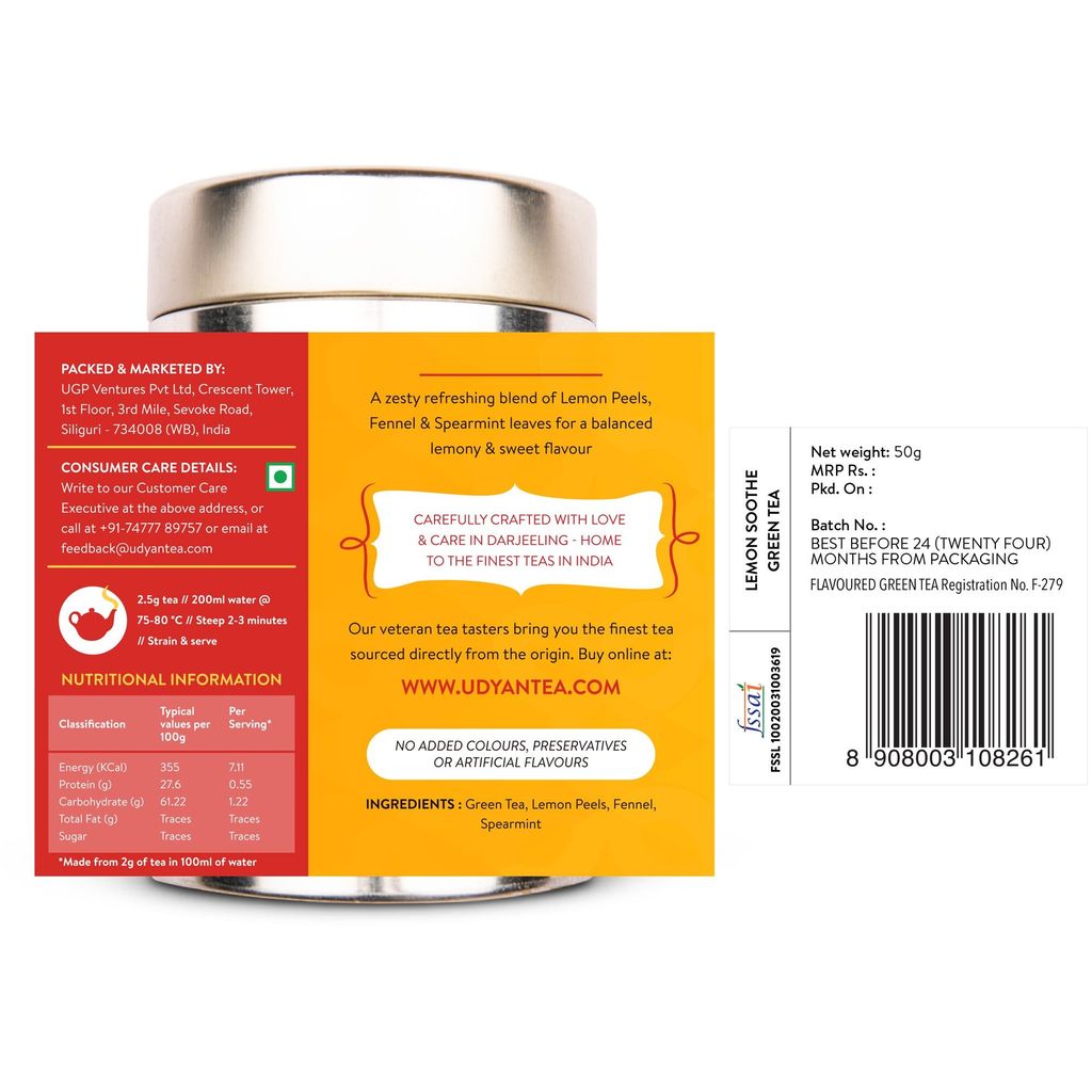 Udyan Tea Lemon Soothe Green Tea |Improves Brain Function & Reduces Bad Breath