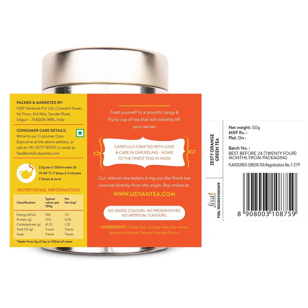 Udyan Tea Zesty Orange Green Tea | Natural Orange Flavouring
