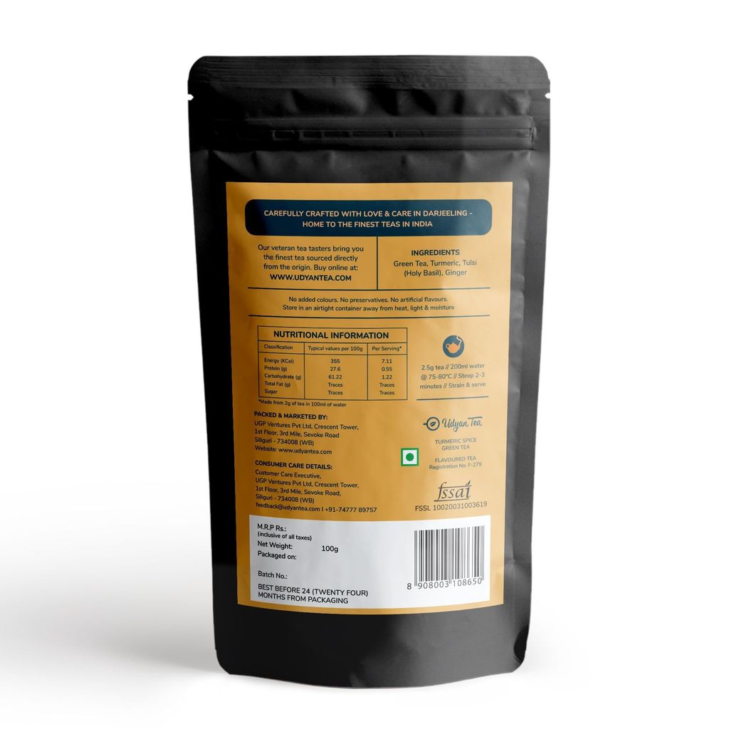 Udyan Tea Turmeric Spice Green Tea | Blend for Ayurvedic Healing, Immunity & Health