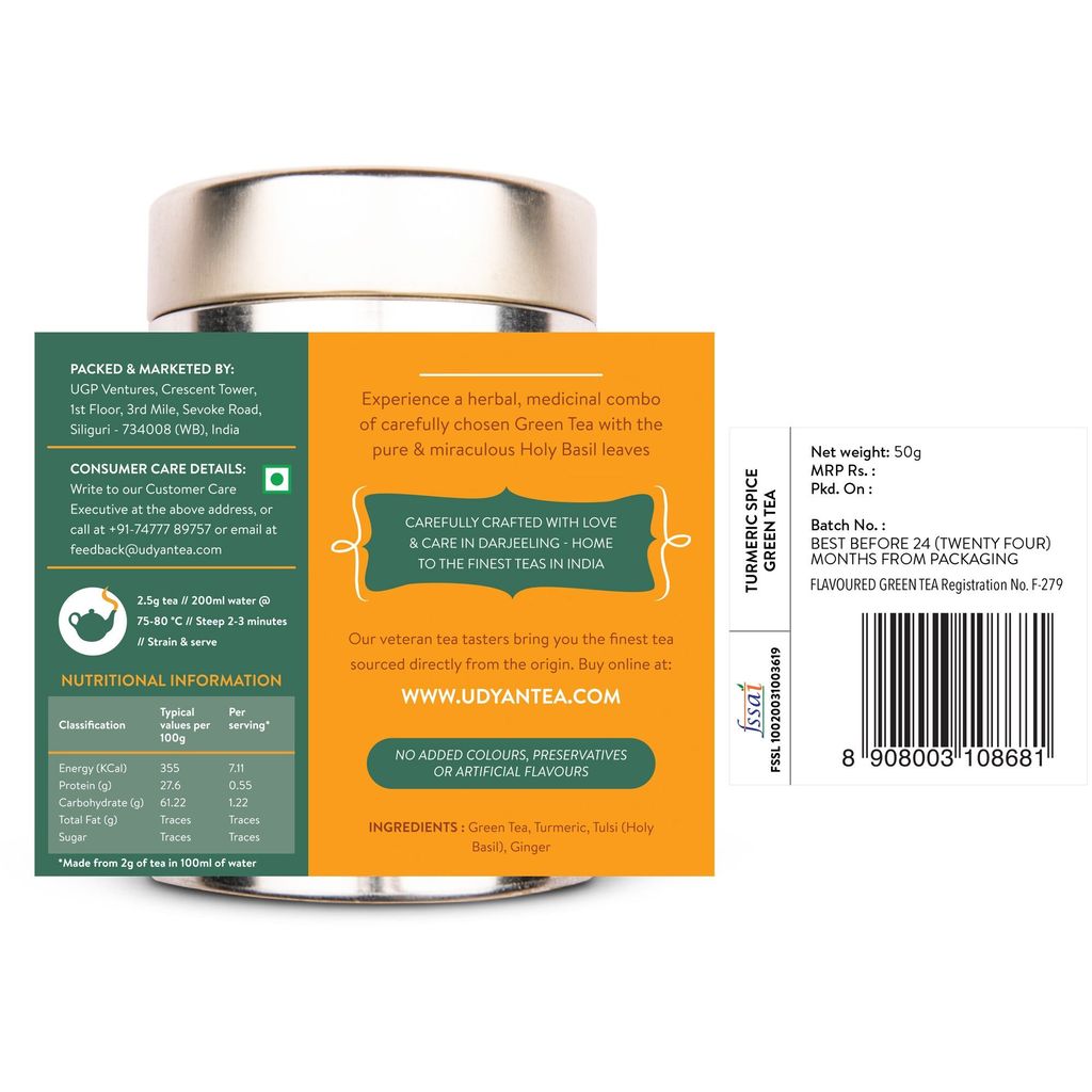 Udyan Tea Turmeric Spice Green Tea | Blend for Ayurvedic Healing, Immunity & Health