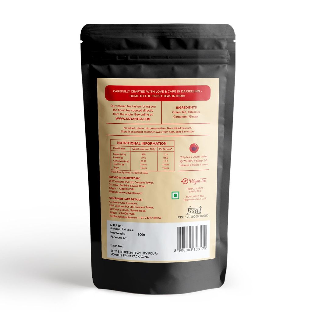 Udyan Tea Hibiscus Spice Green Tea | Fresh Dry Petals| Herbs for Relieving Constipation