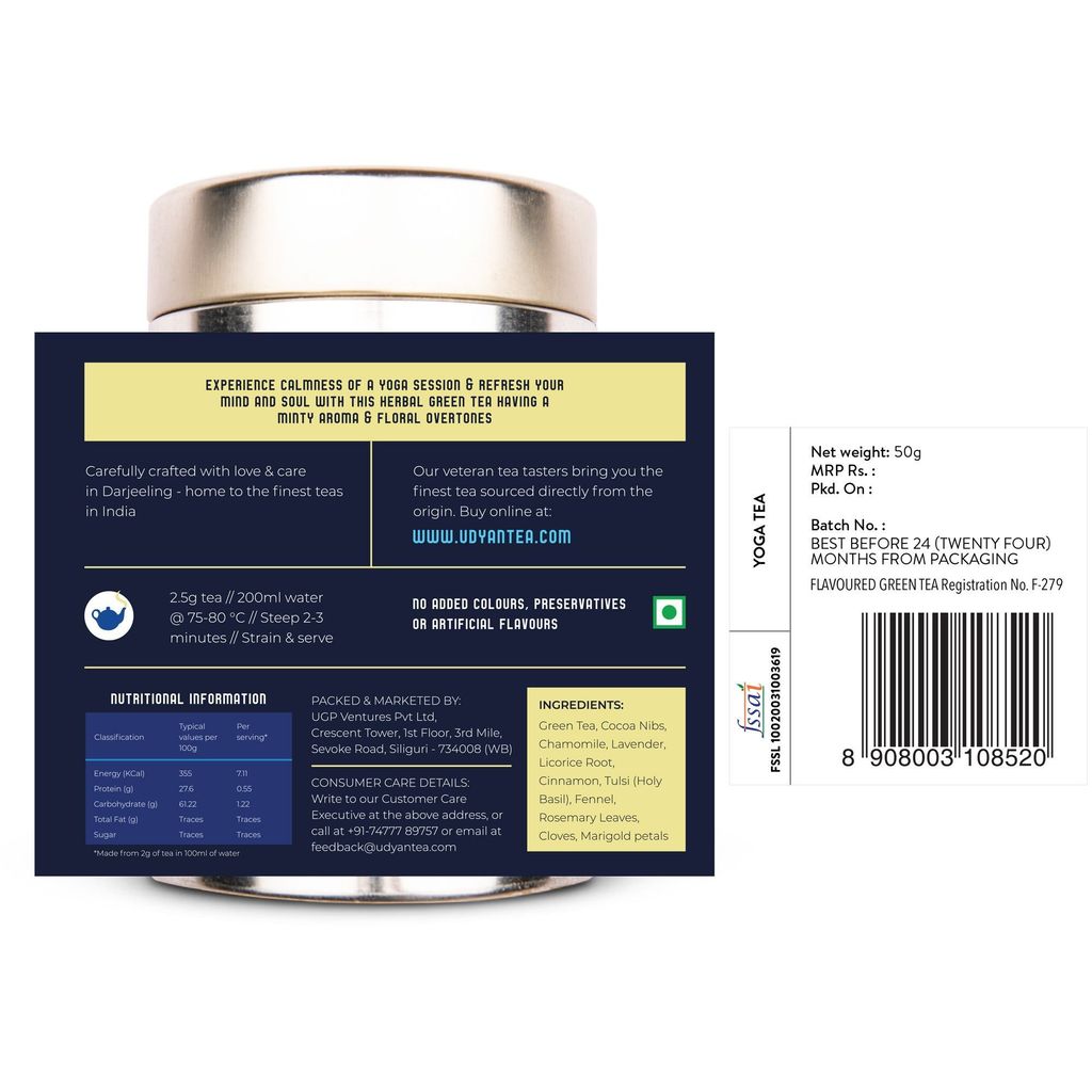 Udyan Tea Yoga Stress Relief Tea | Calming Green Tea with Chamomile, Lavender | Soothes & Relaxes Mind and Body
