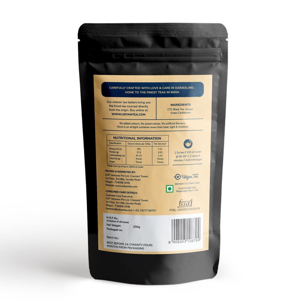 Udyan Tea Bombay Cutting Chai | Strong Malty CTC Black Tea with Cardamom and Ginger