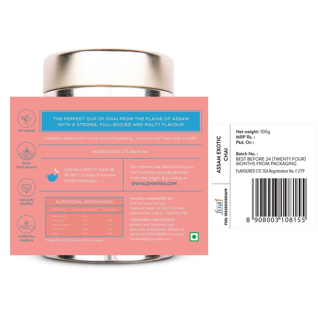 Udyan Tea Assam Exotic Chai, Taste Of Assam Garden Tea, 100% Natural