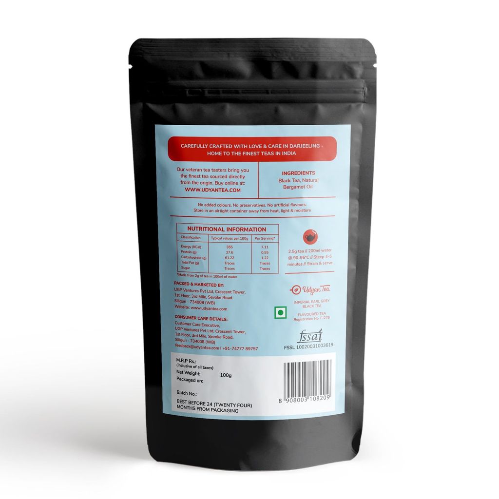 Udyan Tea Imperial Earl Grey Black Tea | Energises & Reduces Fatigue and Stress
