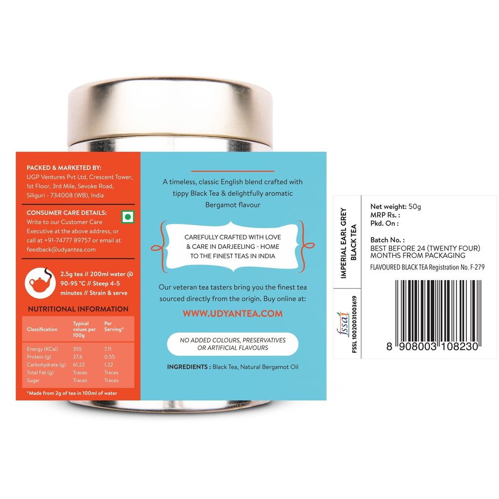 Udyan Tea Imperial Earl Grey Black Tea | Energises & Reduces Fatigue and Stress