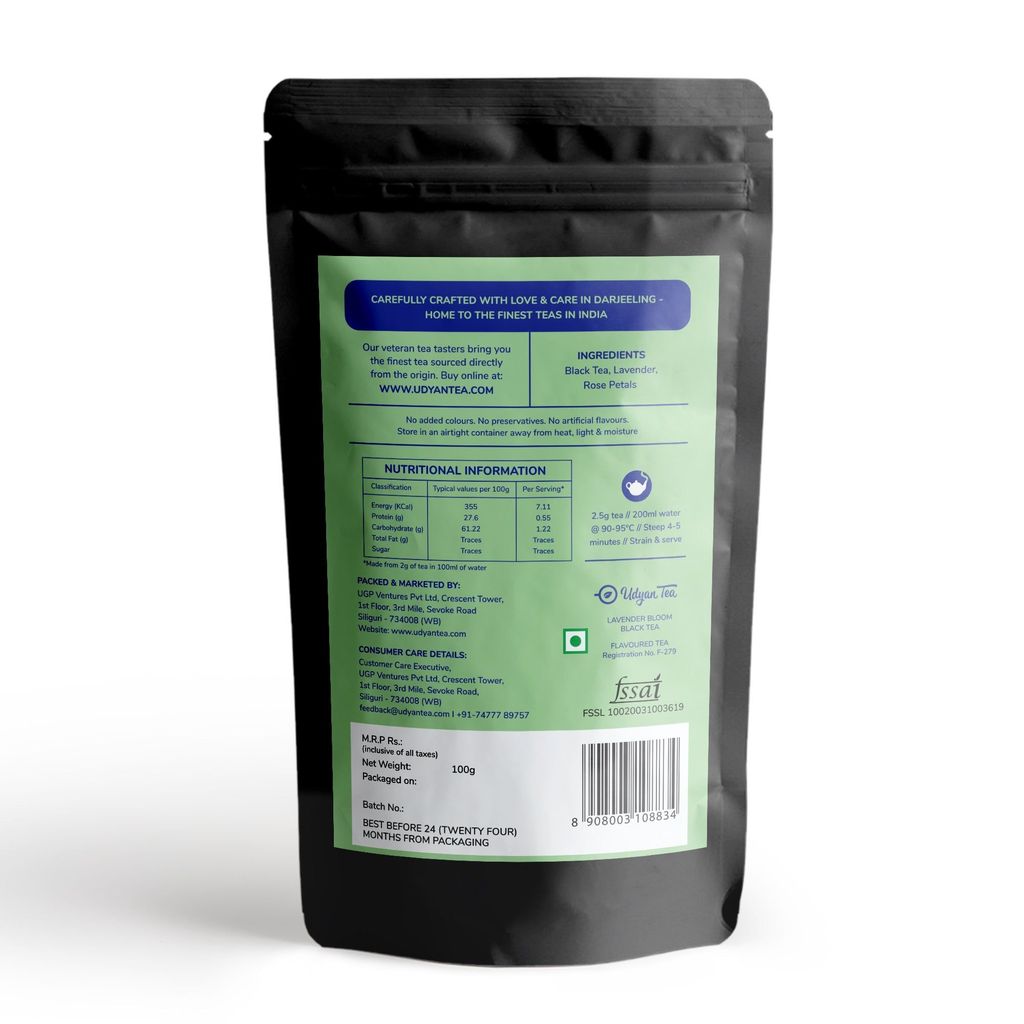 Udyan Tea Lavender Bloom Black Tea | Aromatic Floral Tea | Lavender Flower Tea | Loose Leaf Tea for Stress Relief