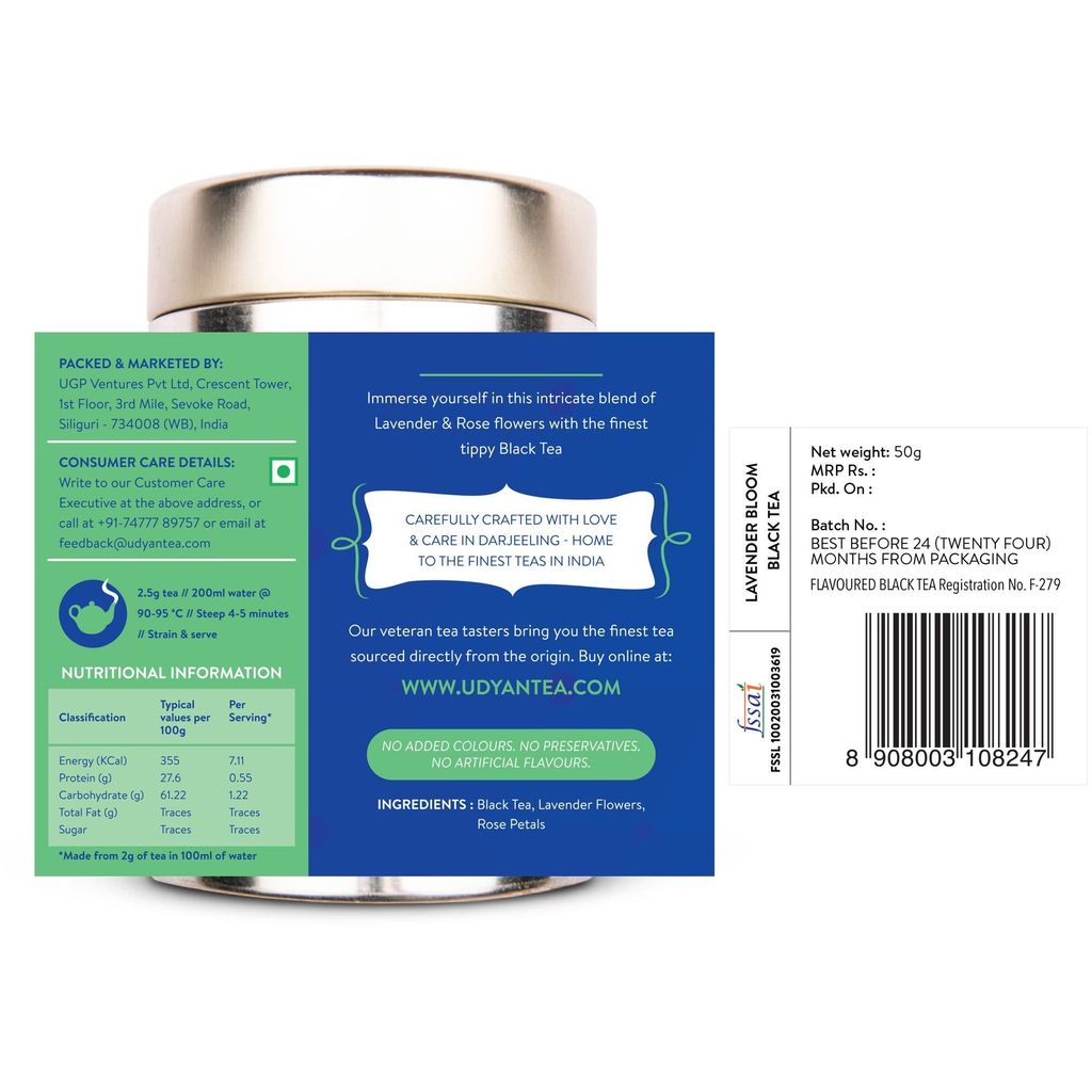 Udyan Tea Lavender Bloom Black Tea | Aromatic Floral Tea | Lavender Flower Tea | Loose Leaf Tea for Stress Relief