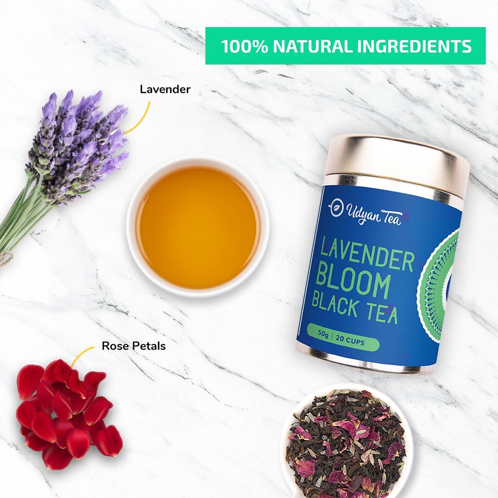 Udyan Tea Lavender Bloom Black Tea | Aromatic Floral Tea | Lavender Flower Tea | Loose Leaf Tea for Stress Relief