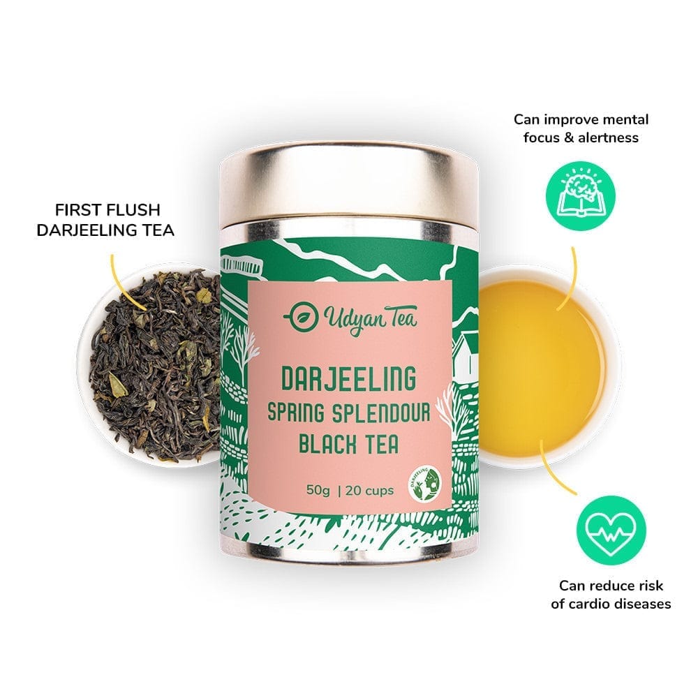 Udyan Tea Darjeeling Spring Splendour Black Tea | 100% Pure & Premium Loose Leaf Black Tea from the First Flush | Authentic Darjeeling Long Leaf Tea