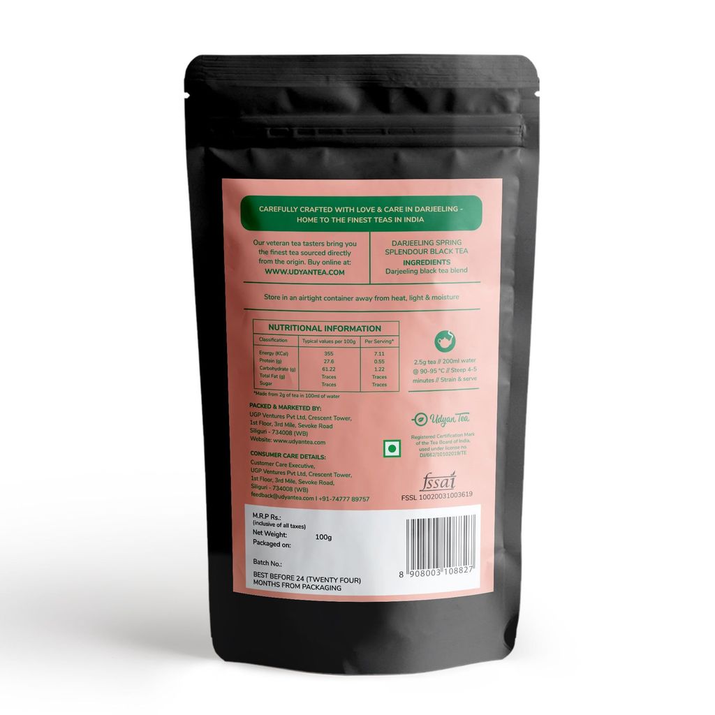 Udyan Tea Darjeeling Spring Splendour Black Tea | 100% Pure & Premium Loose Leaf Black Tea from the First Flush | Authentic Darjeeling Long Leaf Tea