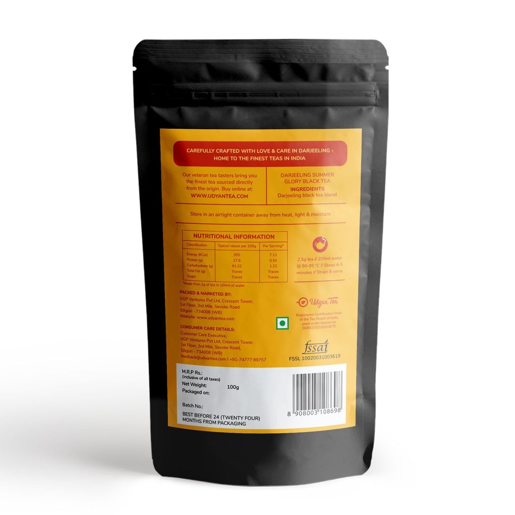 Udyan Tea Darjeeling Summer Glory Black Tea | 100% Pure & Premium Loose Leaf Black Tea from the Second Flush | Authentic Darjeeling Long Leaf Tea