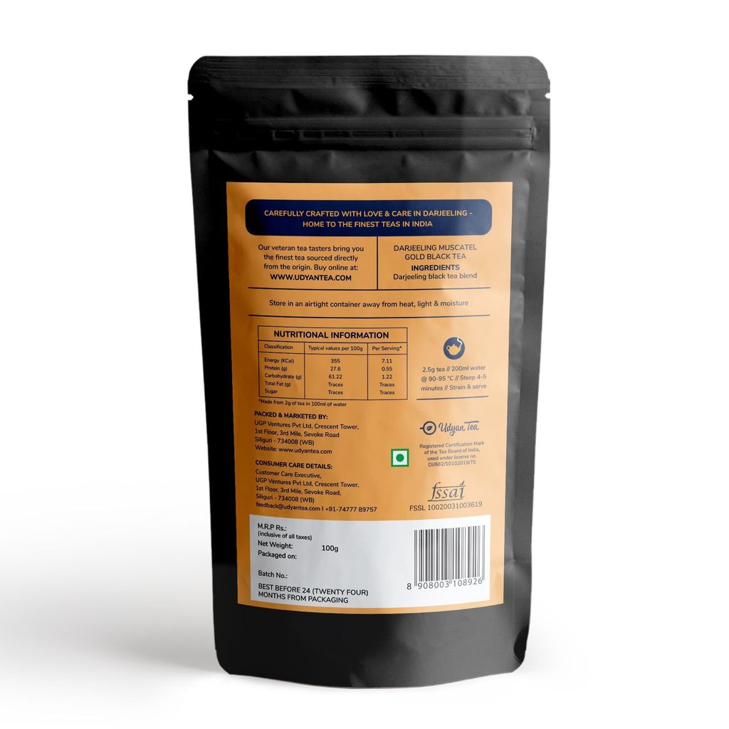 Udyan Tea Darjeeling Muscatel Gold Black Tea |100% Fresh Loose Leaf Second Flush Tea