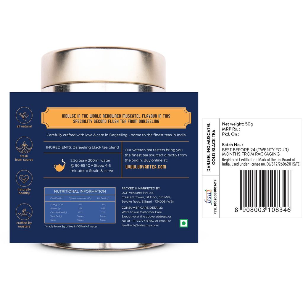 Udyan Tea Darjeeling Muscatel Gold Black Tea |100% Fresh Loose Leaf Second Flush Tea