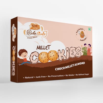 Bake Buds Millet Cookies-Choco Millet Almond | Natural,Tasty and Nutritious | Cookies for Kids and Adults| Anytime Millet Snacks-160 gms