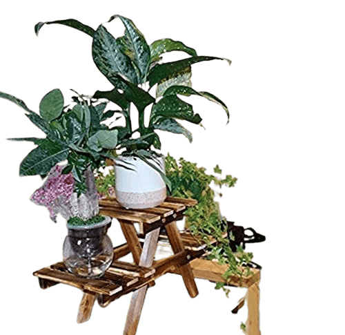 Wooden Plant Stand with 3 Desks