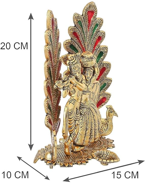 India Peacock Design Radha Krishna Idol Showpiece with Diya